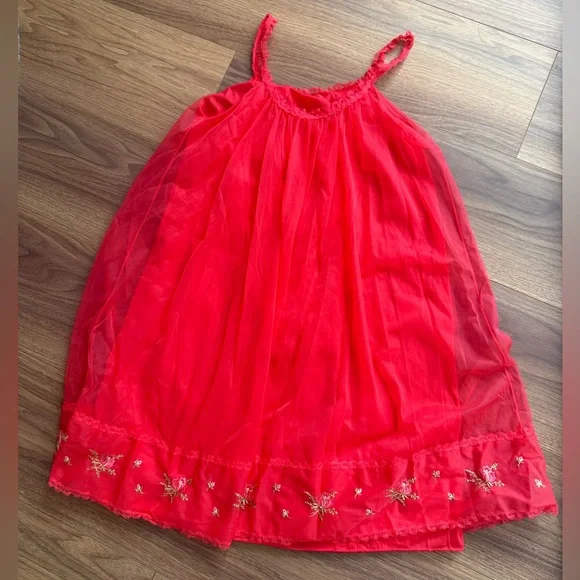 Vintage 1960’s Vanity Fair Floral Embroidered Babydoll Nightgown Red Size XS - Picture 4 of 14